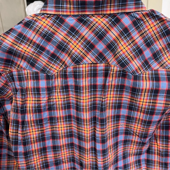 NEW Wrangler Retro Boys Plaid Shirt - Blue and Orange Pearl Snap Buttons - Picture 10 of 12